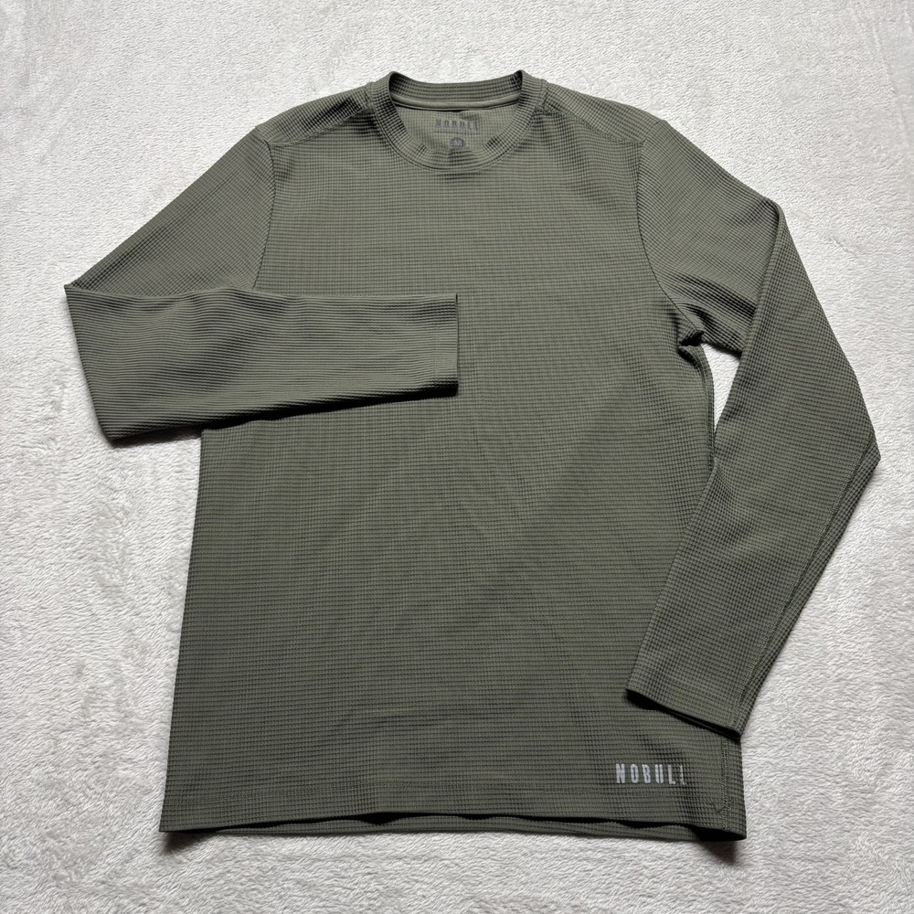 NOBULL Crewneck Shirt Mens M Green Waffle Knit Thermal Midweight‎ Made In USA
